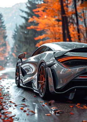 Silver Sports Car in Autumn