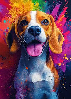 Beagle with Colorful Splashes