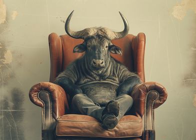 Bull in armchair