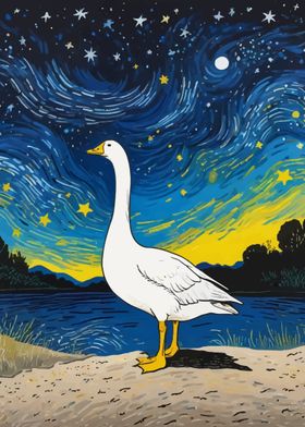 Goose Under Starry Night