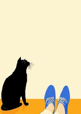 Black Cat and Blue Shoes