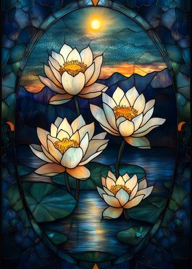 Stained Glass Lotus Sunset