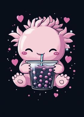 Cute Axolotl with Boba Tea