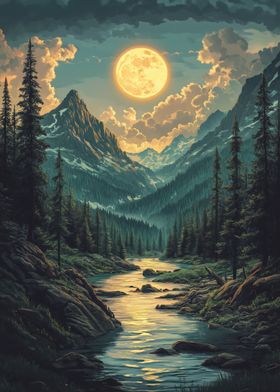 Moonlit Mountain River