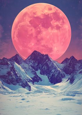 Pink Moon Over Mountains