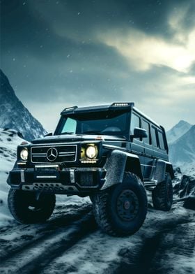 Black Mercedes G-Wagon in Snowy Mountains