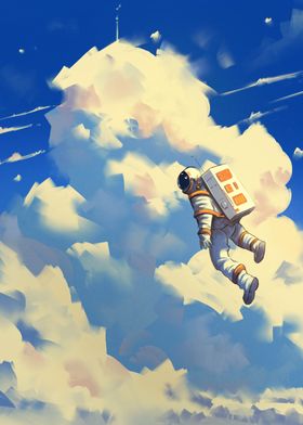 The Floating Astronaut in the clouds