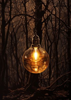 Glowing bulb in the forest