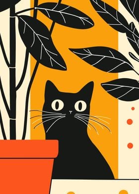 Black Cat with Plants