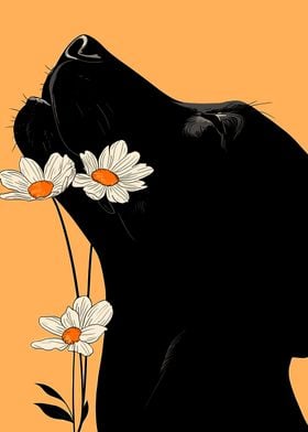 Black Dog with Daisies