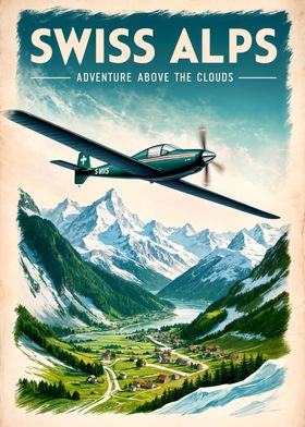 Vintage Travel Poster Swiss Alps Adventure