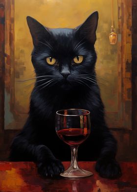 Black Cat with Wine