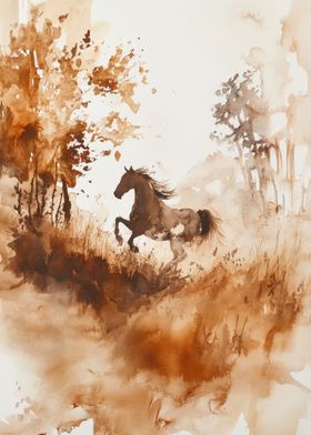 Horse Running Through Forest