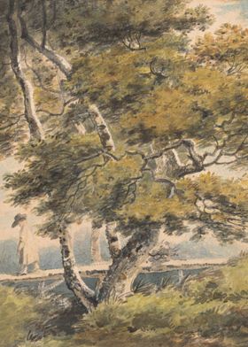 Watercolor Landscape with Trees