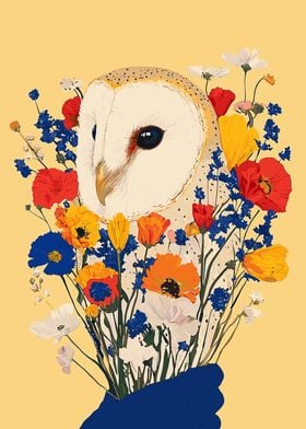 Owl in Flower Bouquet