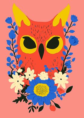 Owl with Floral Wreath