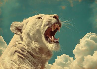 White Lion Roar Animal art