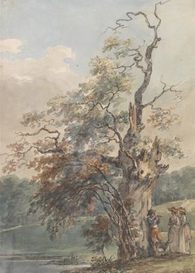 Watercolor Landscape with Figures