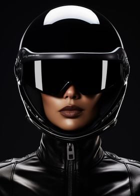 Woman in black helmet