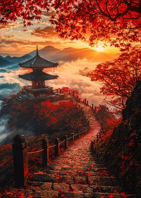 Japanese Pagoda Sunset