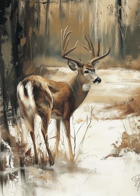 Whitetail Deer in Winter Woods