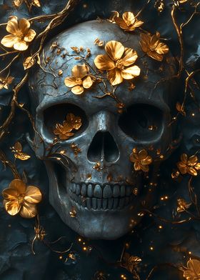 Golden Skull with Flowers