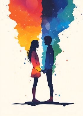 Couple in Watercolor Galaxy