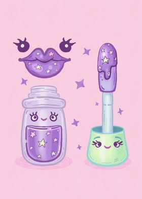 Cute lipgloss kawaii characters