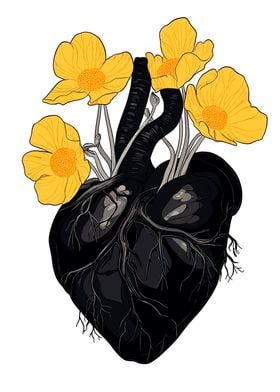 Black Heart with Flowers