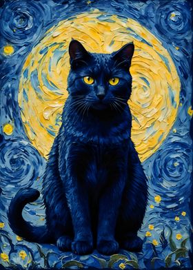 Black Cat Starry Night