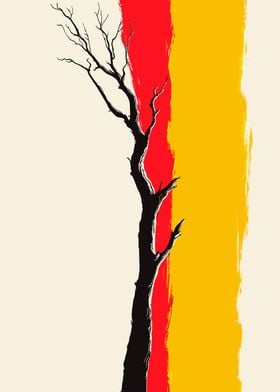 Silhouette Tree with Red and Yellow