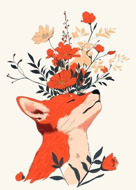 Fox with Flowers