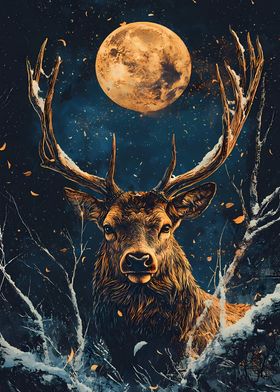 Majestic Deer Under Full Moon