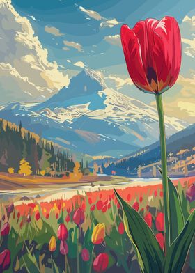 Mountain View with Tulips