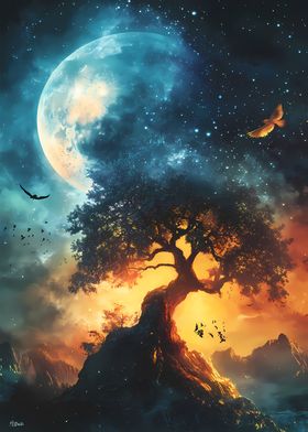 Mystical Tree Under Moon