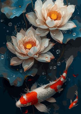 Fish and Lotus Flowers