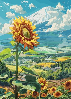 Sunflowers and Mount Fuji