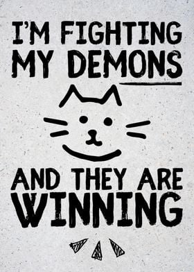 Funny Cat Doodle Fighting Demons Sarcasm