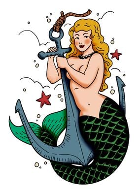 Mermaid with Anchor Tattoo