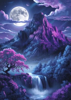 Nighttime Waterfall Landscape