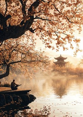 Tranquil Lake with Pagoda