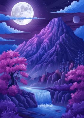 Nighttime Mountain Waterfall