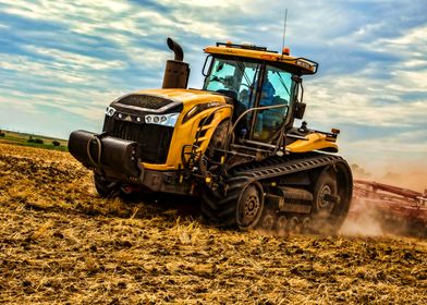 Yellow Track Tractor in Field