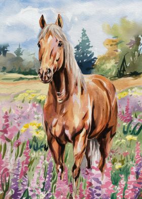 Horse in a Field of Flowers