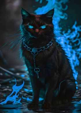 Black Cat with Blue Flames