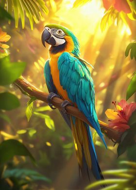 Blue and Gold Macaw in Jungle