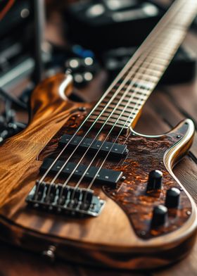 Bass Guitar with Wood Grain