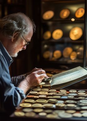 Coin Collector Examining