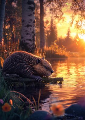 Beaver at Sunset