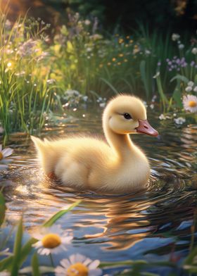 Cute Duckling in Pond